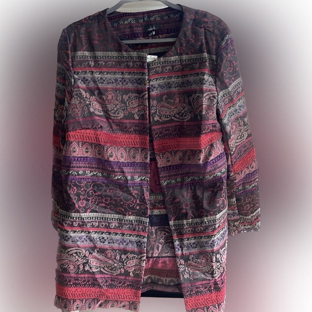 NWT Violet B. Womens Wrap Coat Jacket Floral Purple M